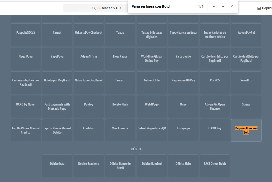 Agregar método de pago Bold