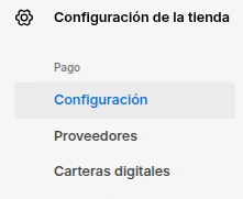 Menú Configuración de la tienda