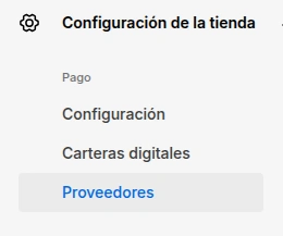 Menú Configuración de proveedores