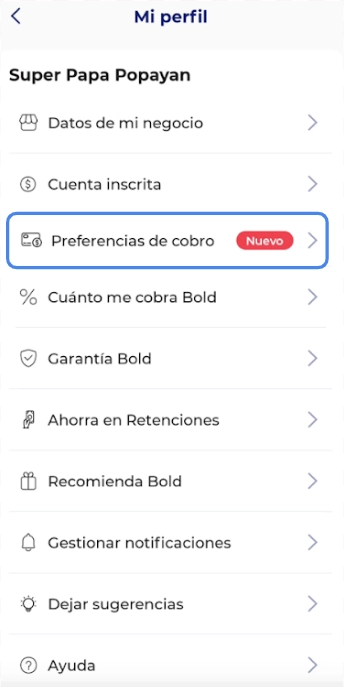 Preferencias de cobro