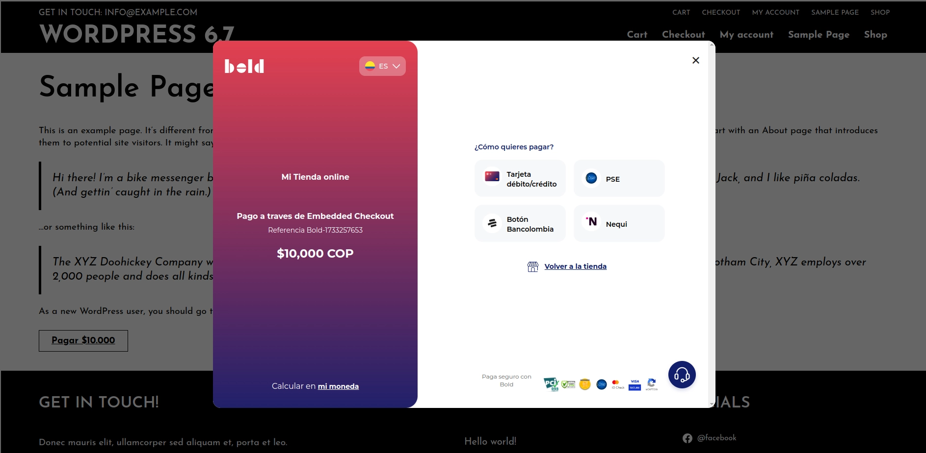 Ejemplo Embedded Checkout