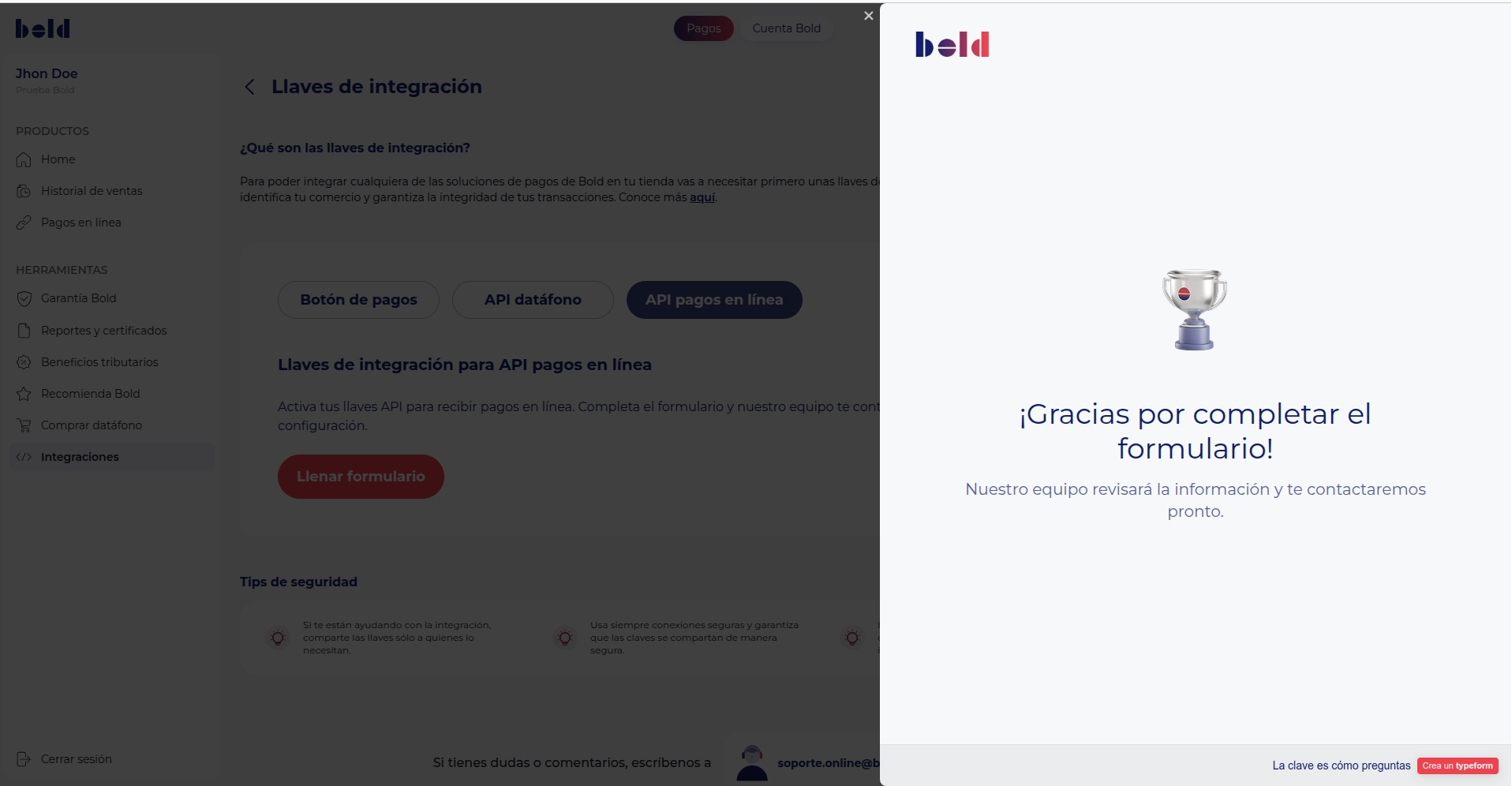 solicitar API pagos en línea