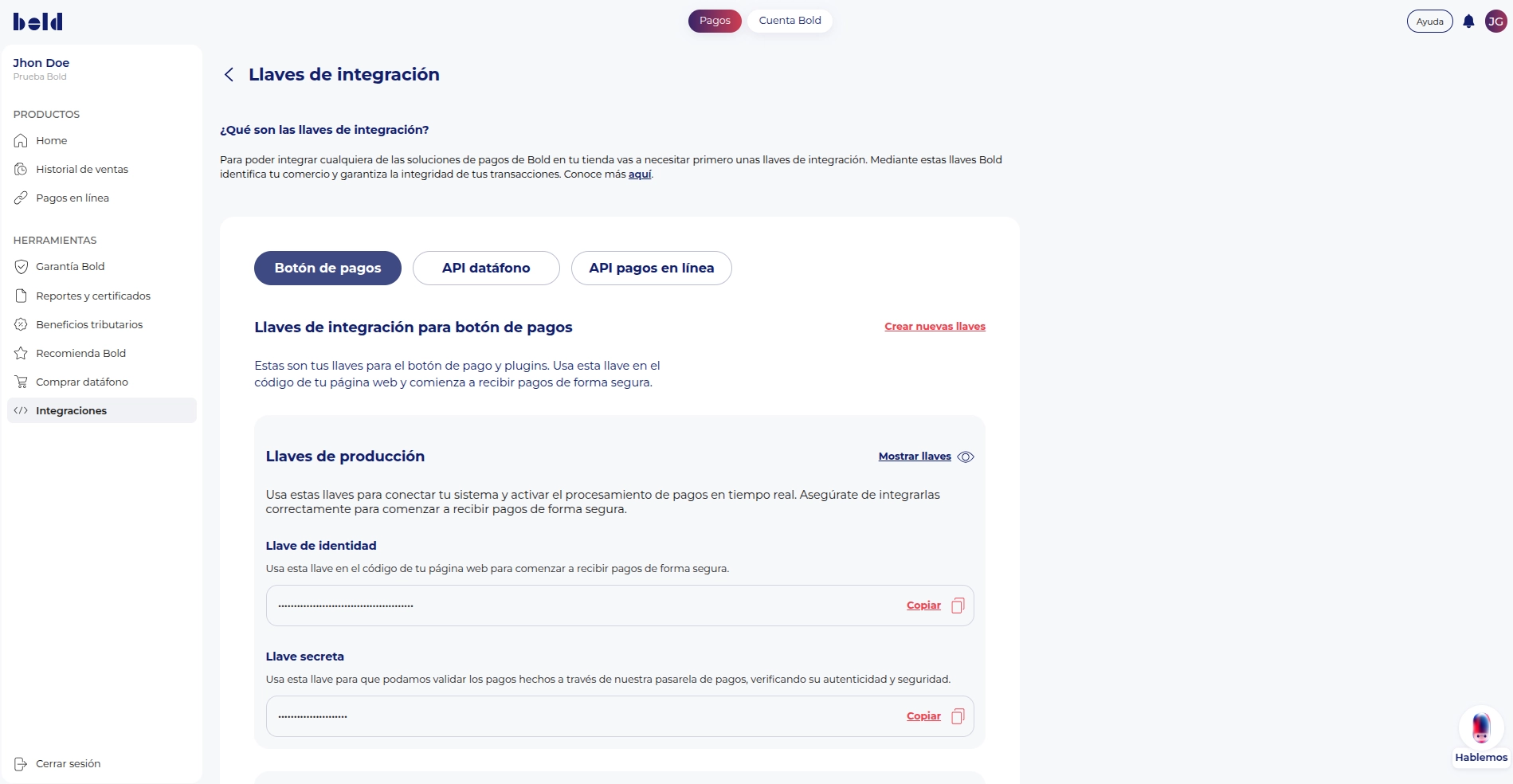 Llaves de integración activas