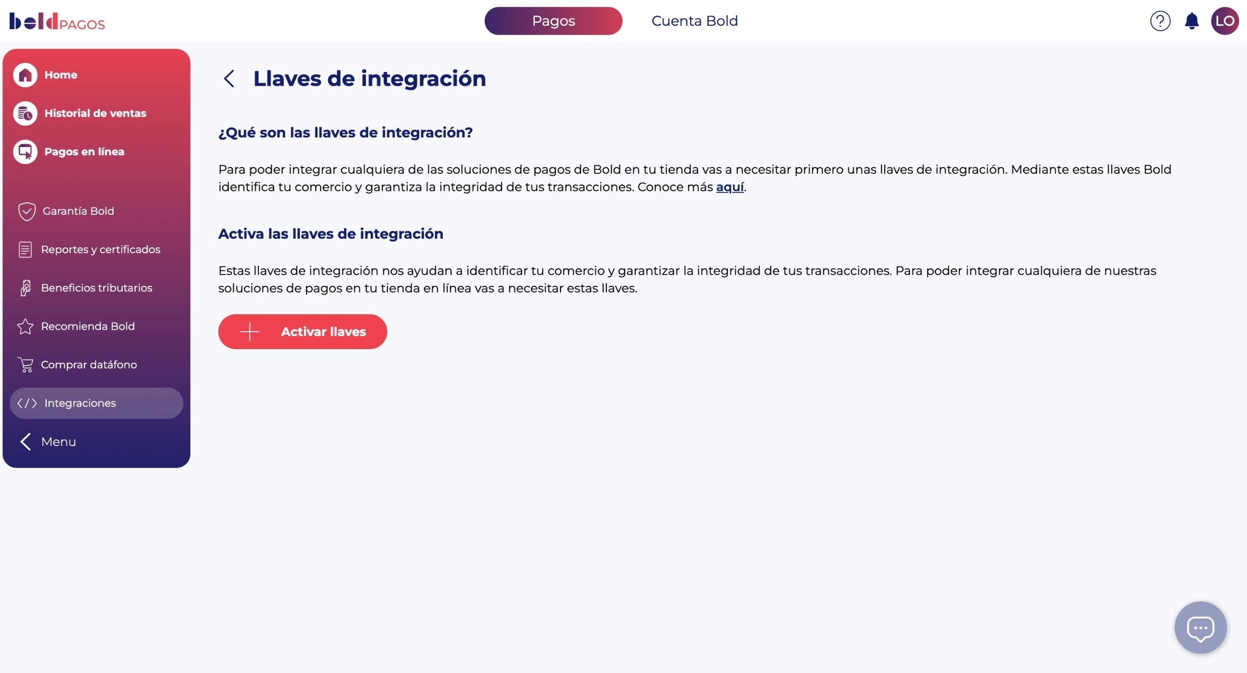 Activar llaves de integración