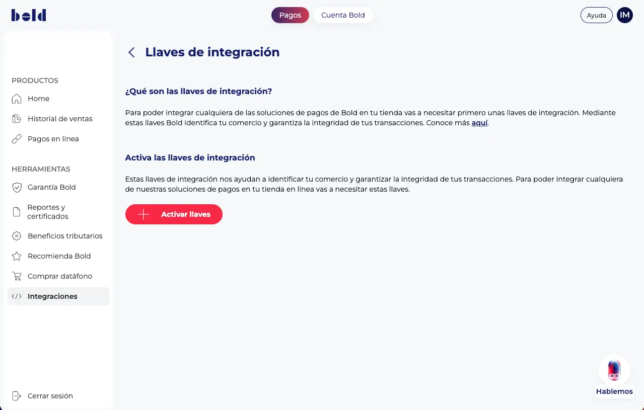Activar llaves de integración