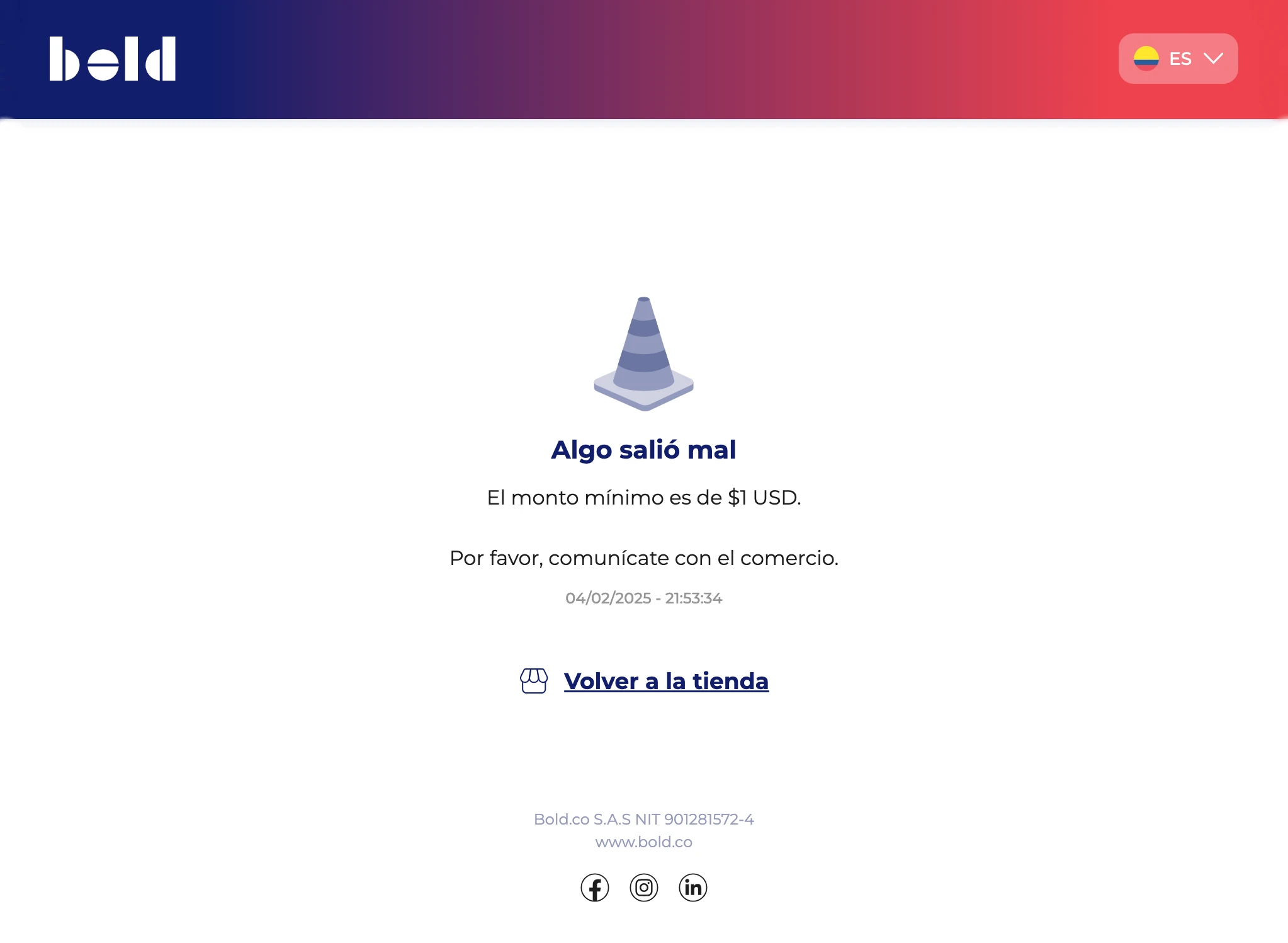 Monto mínimo no alcanzado USD