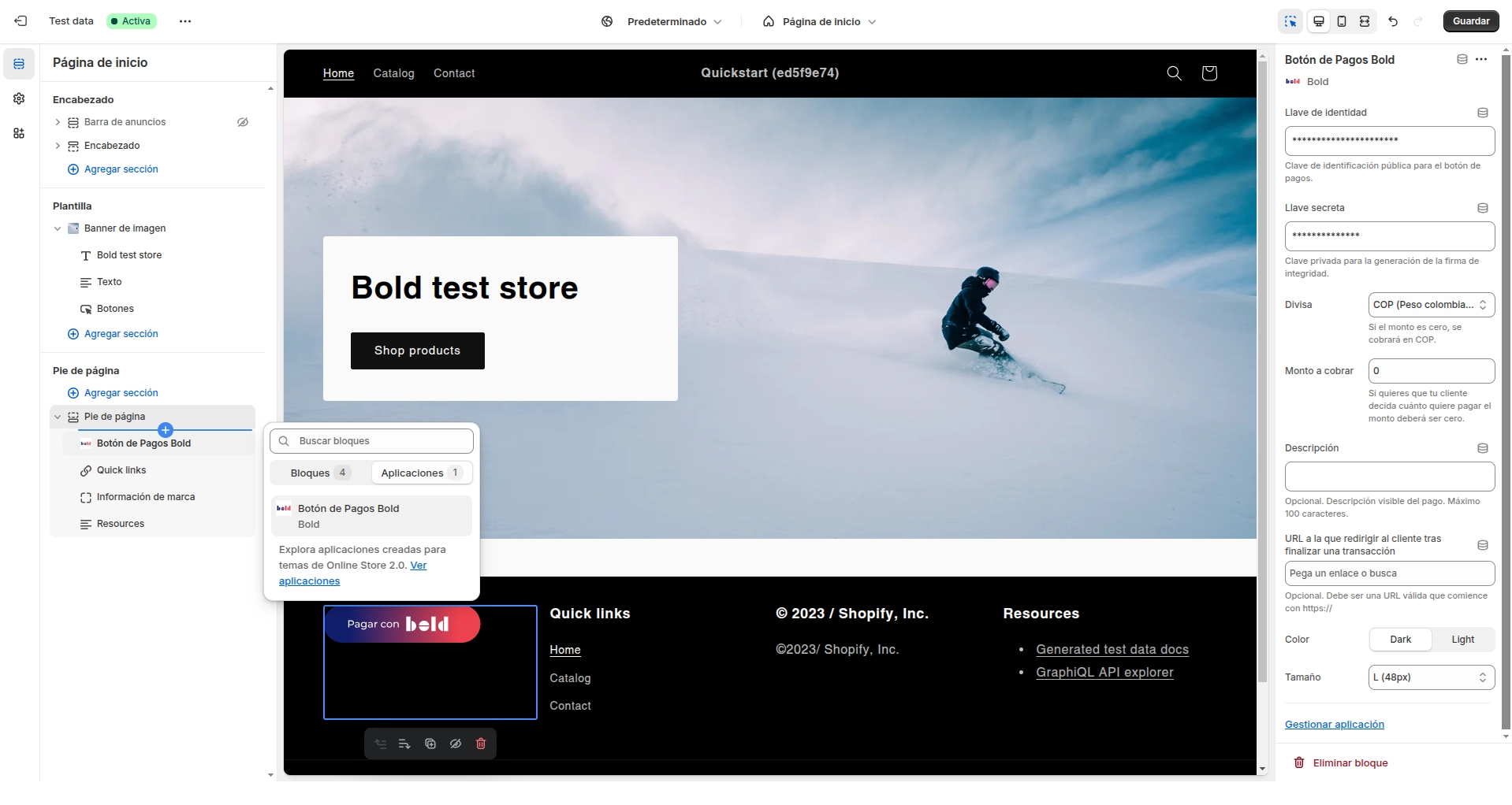 Botón de pagos Bold